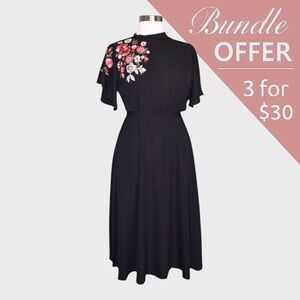 Shein Curve Romantic Embroidered Flutter Sleeve Midi Dress